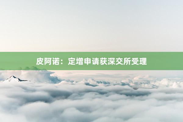 皮阿诺：定增申请获深交所受理