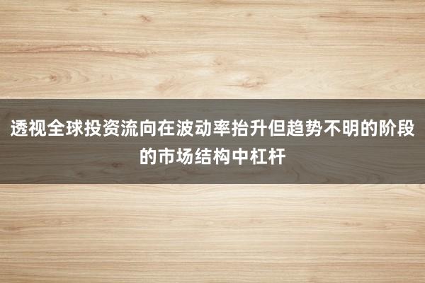 透视全球投资流向在波动率抬升但趋势不明的阶段的市场结构中杠杆