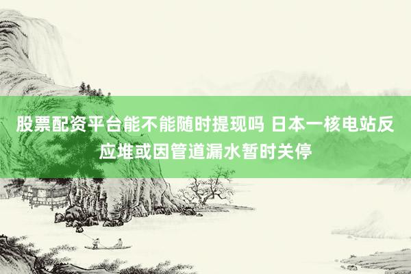 股票配资平台能不能随时提现吗 日本一核电站反应堆或因管道漏水暂时关停
